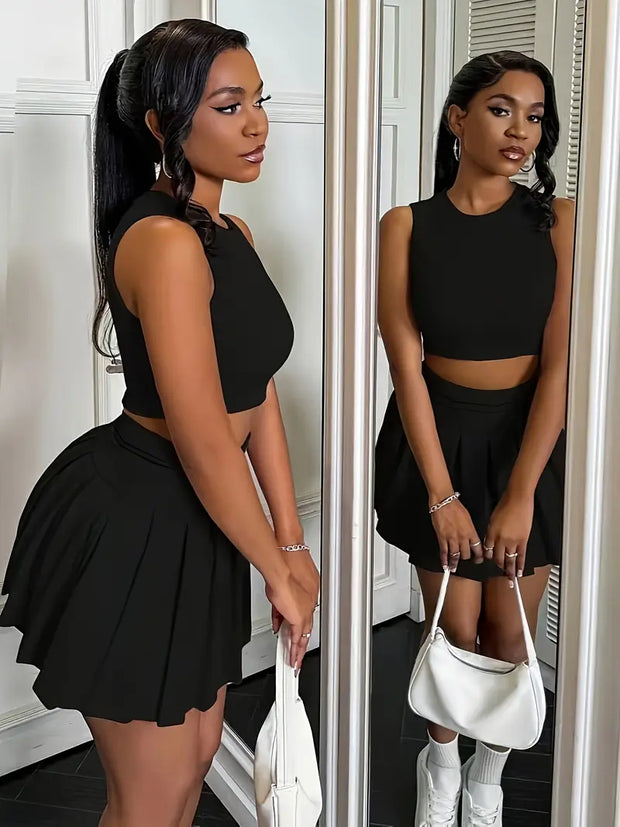 Cute Crop Top & Pleated Skirt Two-Piece Set