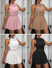 Cute Crop Top & Pleated Skirt Two-Piece Set