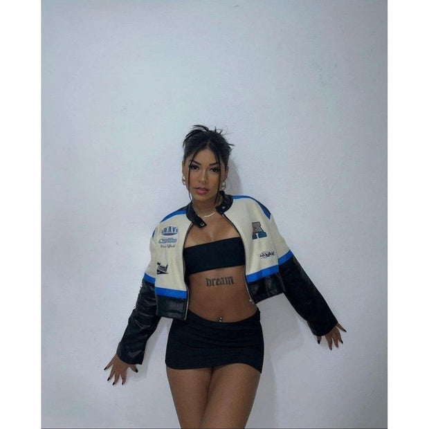 Women’s Luxe Faux Leather Moto Crop Jacket